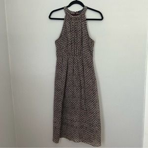 Madewell Brown Rust Cream Blue Geometric Print Silk Midi Dress